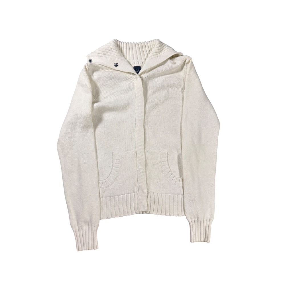 Gap Cream White Full Zip Knit Sweater High Neck Pockets Size M RN54023